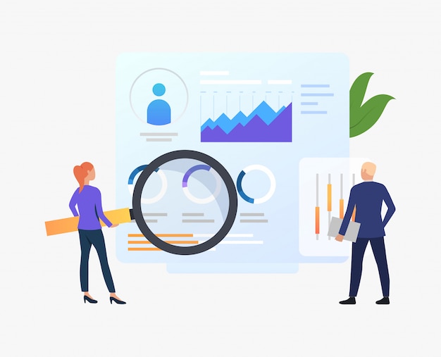 Business people with magnifying glass at charts