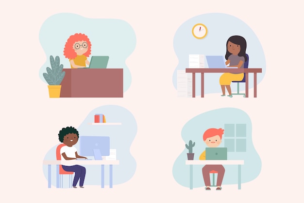 Free vector business people working at desks