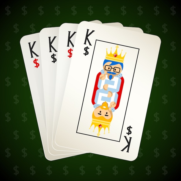 Business playing cards. Four kings. Casino and game, poker and square, success and idea.