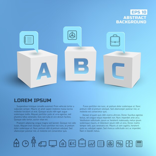 Business pointers at 3d white cubes infographics