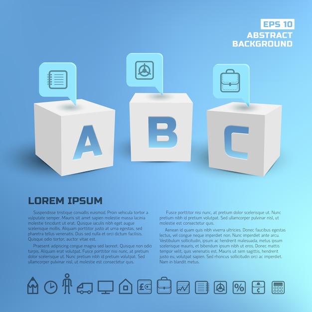 Business pointers at 3d white cubes infographics