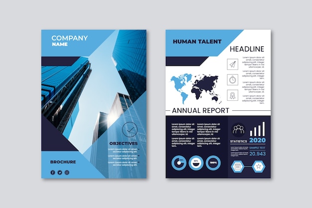 Modello del manifesto di presentazione aziendale con edifici per uffici