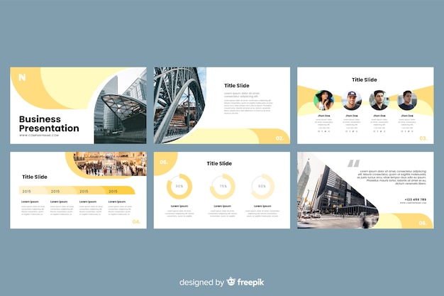 Free vector business presentation slides with photo