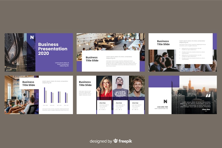 Free Vector business presentation slides with photo