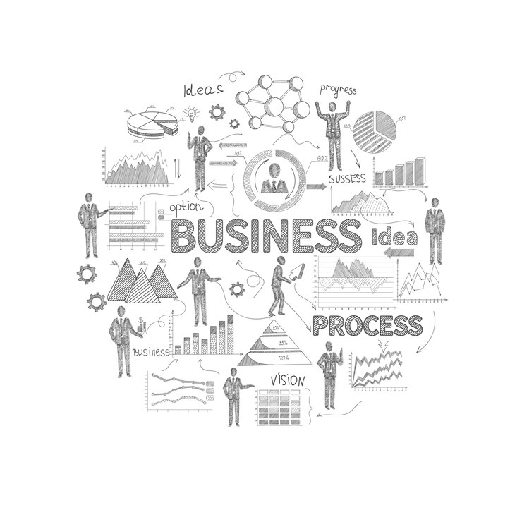Free Vector business process concept with sketch personnel and finance report charts
