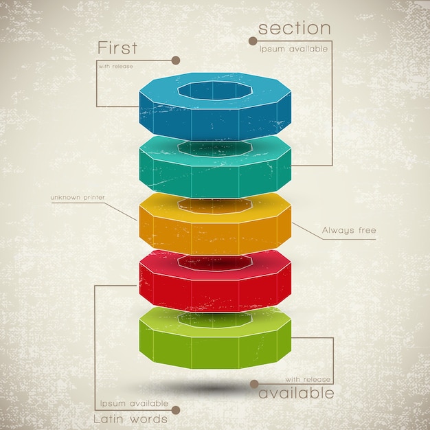 Free vector business pyramid of  charts composition with different colors elements, infographic.