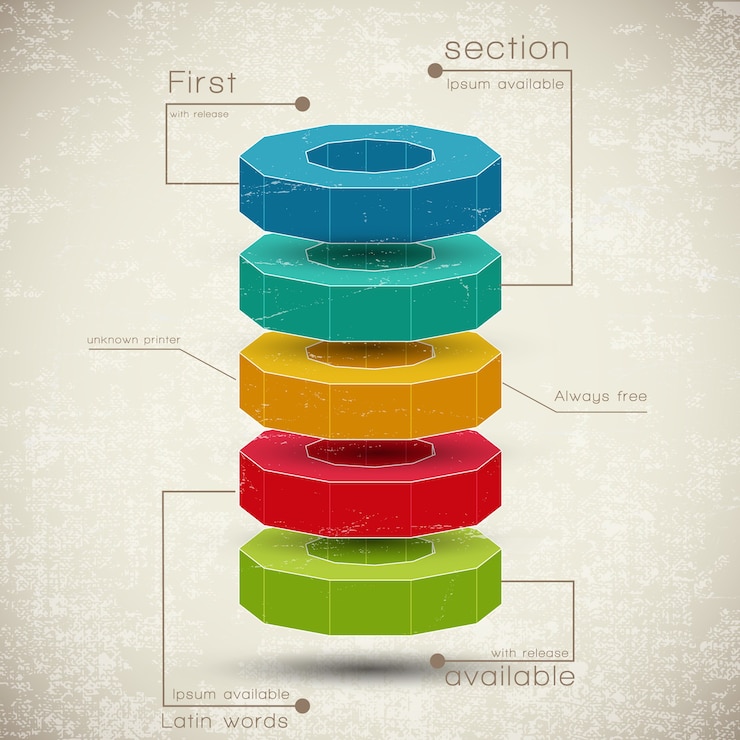 Free Vector business pyramid of  charts composition with different colors elements, infographic.