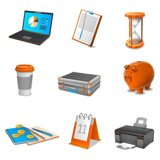 Business Realistic Icons Set 