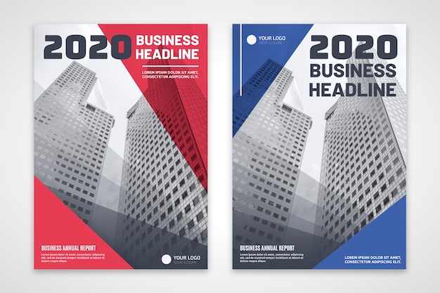 Business red and blue flyer with buildings