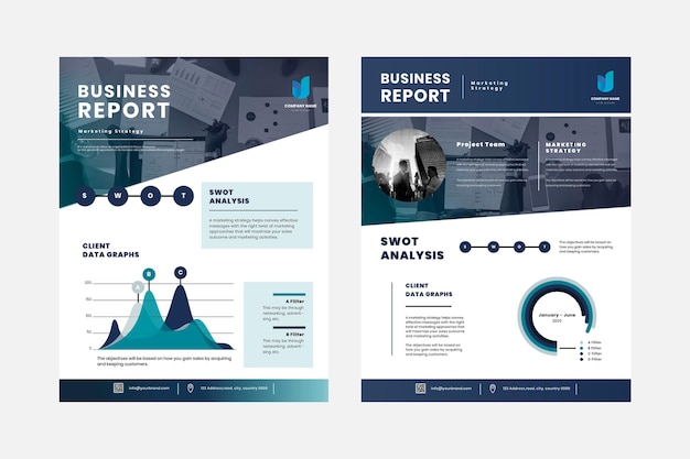 case study design word Free vector business report flyer editable template