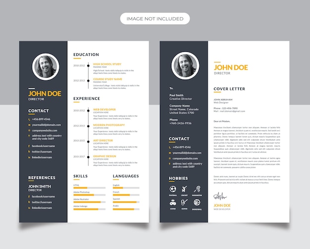 Business resume design with yellow accent