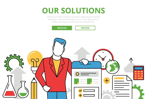 Business solutions concept flat line art icons