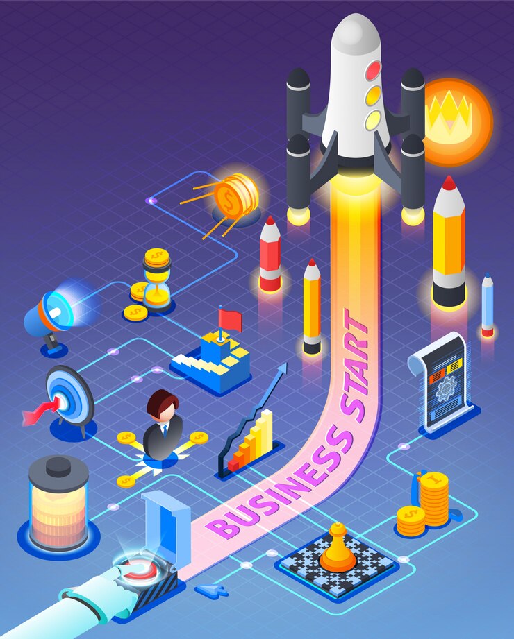 Free Vector business start isometric composition