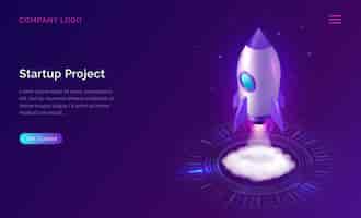 Free vector business start up landing page, isometric rocket