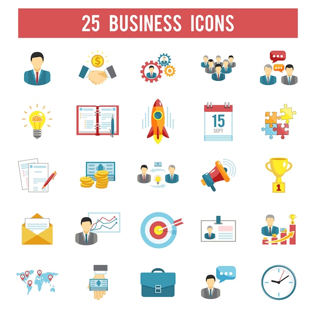 Business startup flat icons set