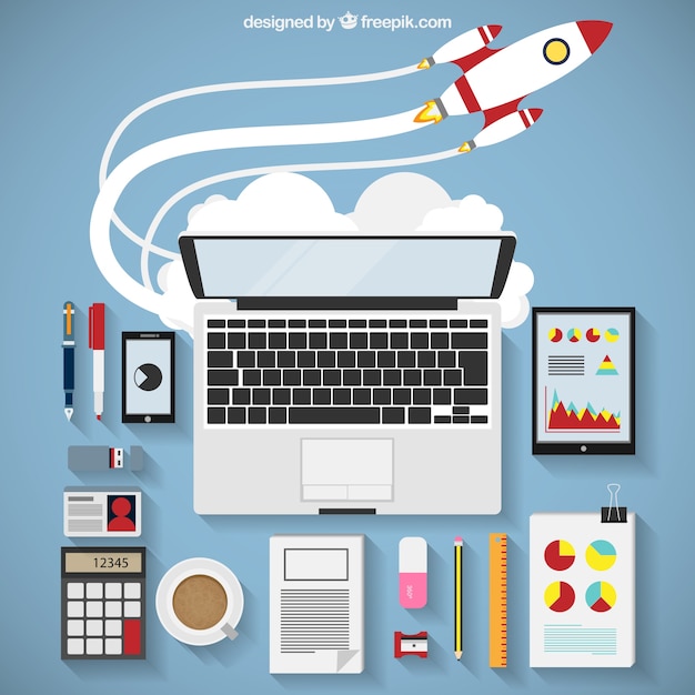 Free vector business startup infography with rocket