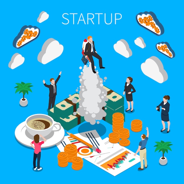 Free vector business startup isometric composition