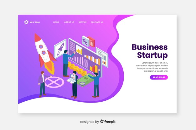 Business startup isometric landing page