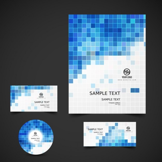 Free Vector business stationery with blue mosaic