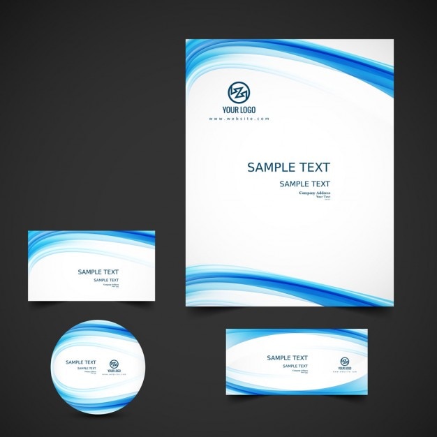 Business stationery with blue waves