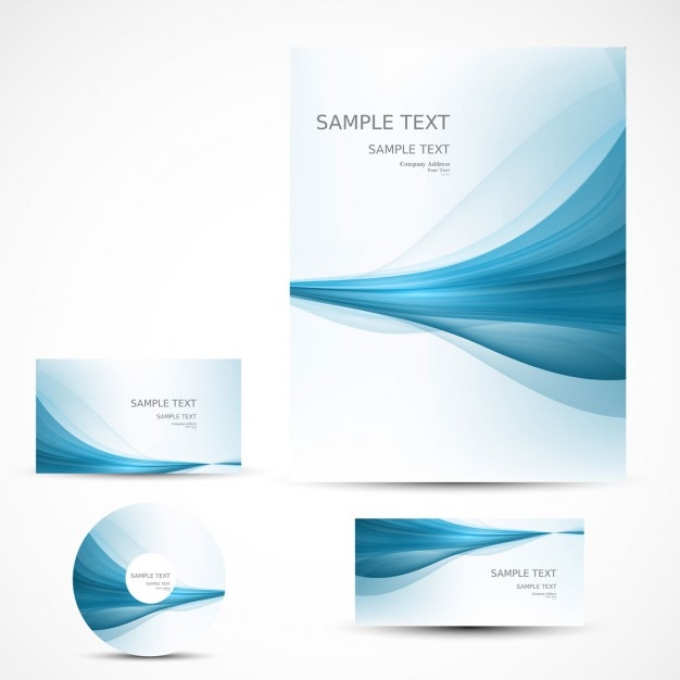 Free vector business stationery with blue waves