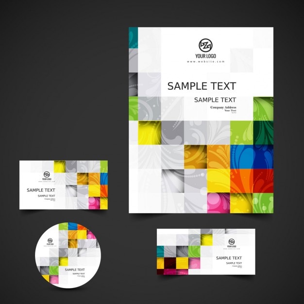 Free vector business stationery with colorful squares