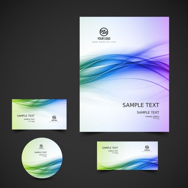 Free Vector business stationery with colorful waves