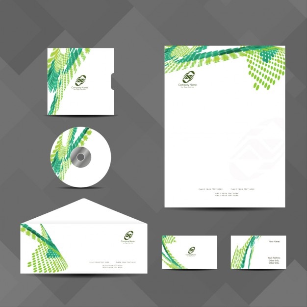 Free vector business stationery with green shapes