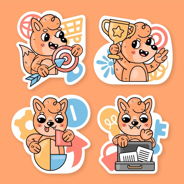 Free vector business stickers collection with fred the fox