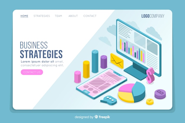 Free vector business strategies isometric landing page