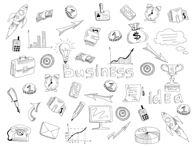 Business strategy icons outline sketch 