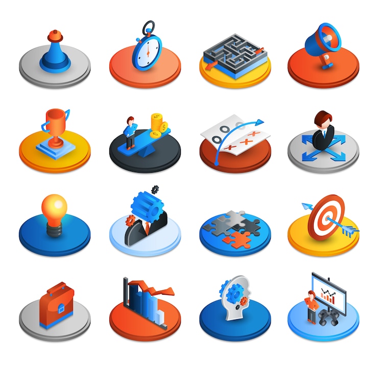 Free Vector business strategy isometric icons