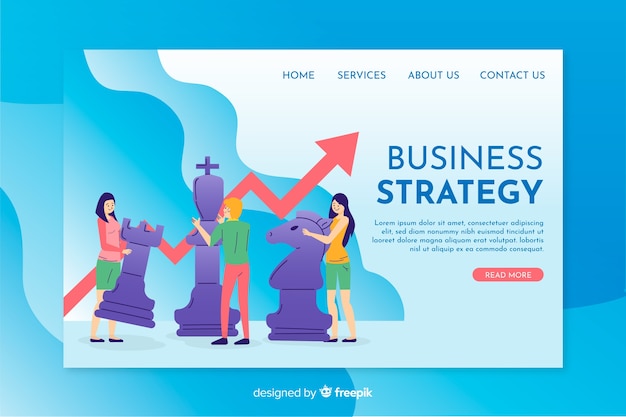 Business strategy landing page template flat design