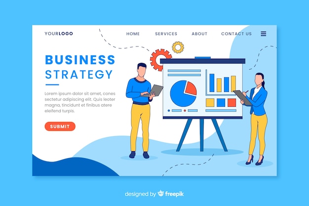Free vector business strategy landing page with content
