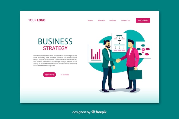 Business strategy landing page with flat design