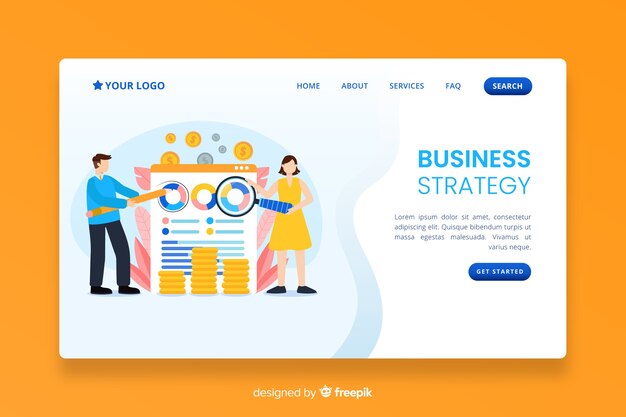 Business strategy landing page with flat design