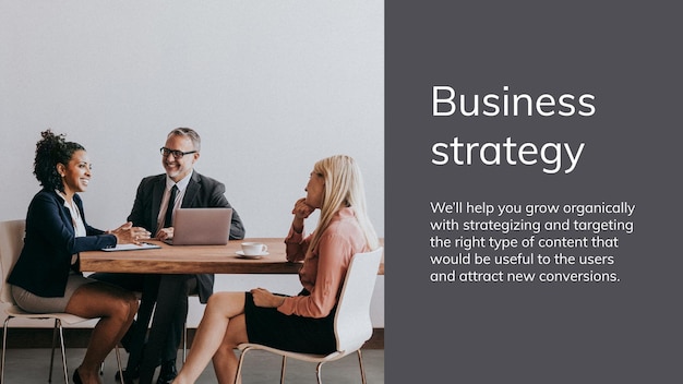 Free vector business strategy presentation template with people in meeting