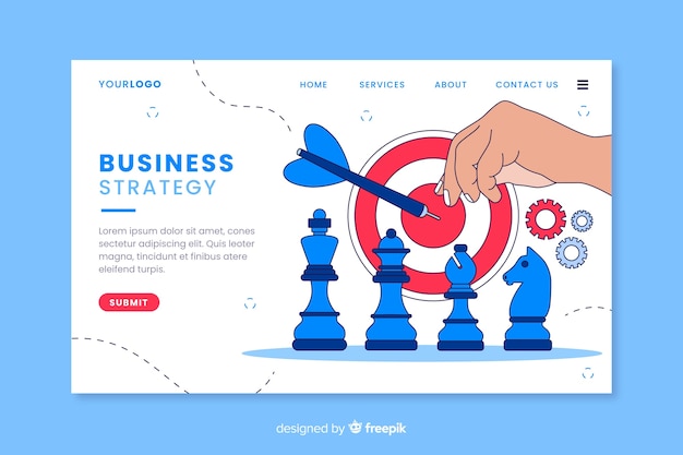 Free vector business strategy with chess pieces landing page