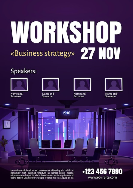 Free vector business strategy workshop poster.