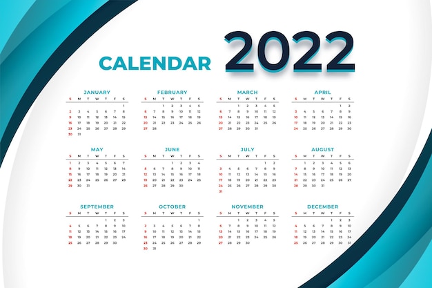 Free vector business style 2022 new year calendar design