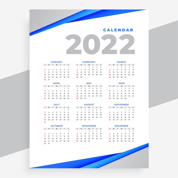 Business Style Happy New Year 2022 Calendar Template