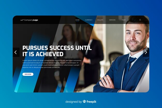 Business success landing page with photo