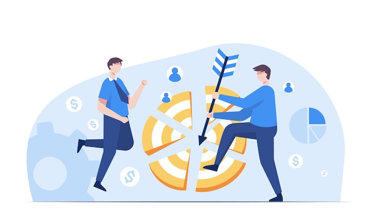 Free Vector business target achievement concept the young businessman is happy that the business is as successful as an arrow that shoots accurately into the center of the target vector illustration