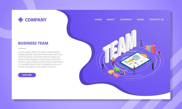 Концепция бизнес-команды. шаблон веб-сайта или дизайн домашней страницы в изометрическом стиле