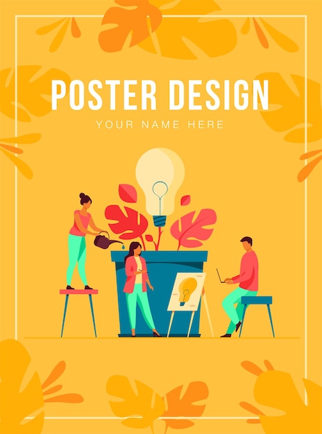 Free vector business team discussing new ideas and innovations poster template