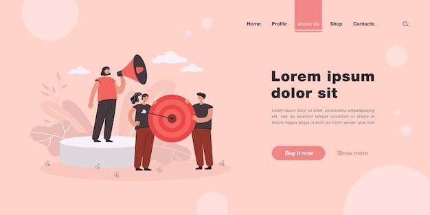 Free vector business team goal achievement landing page in flat style