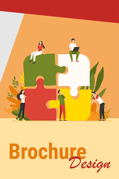 Free vector business team putting together jigsaw puzzle isolated flat vector illustration. cartoon partners working in connection. teamwork, partnership and cooperation concept