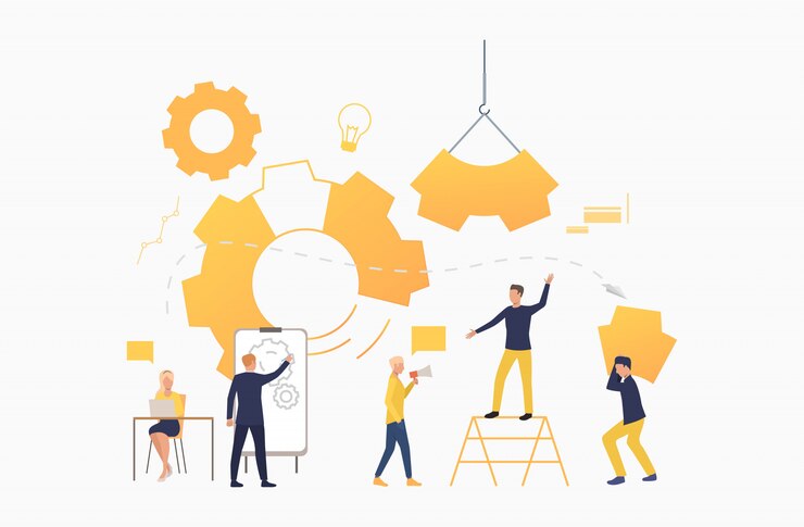 Free Vector business team working as mechanism
