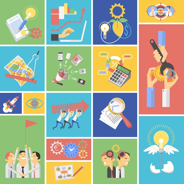 Business teamwork concept flat icons set