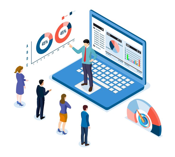 Free Vector business training concept vector illustration website landing page isometric businesswoman